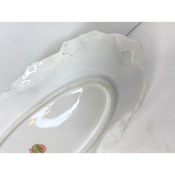 RS Prussia FLORAL 9.5” Dish GREEN ACCENT, Vintage - Picture 10 of 12